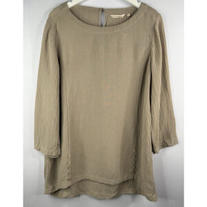 Soft Surroundings Womens Sz L Oceo Gauze Tunic Top Beige Neutral Beach Mature